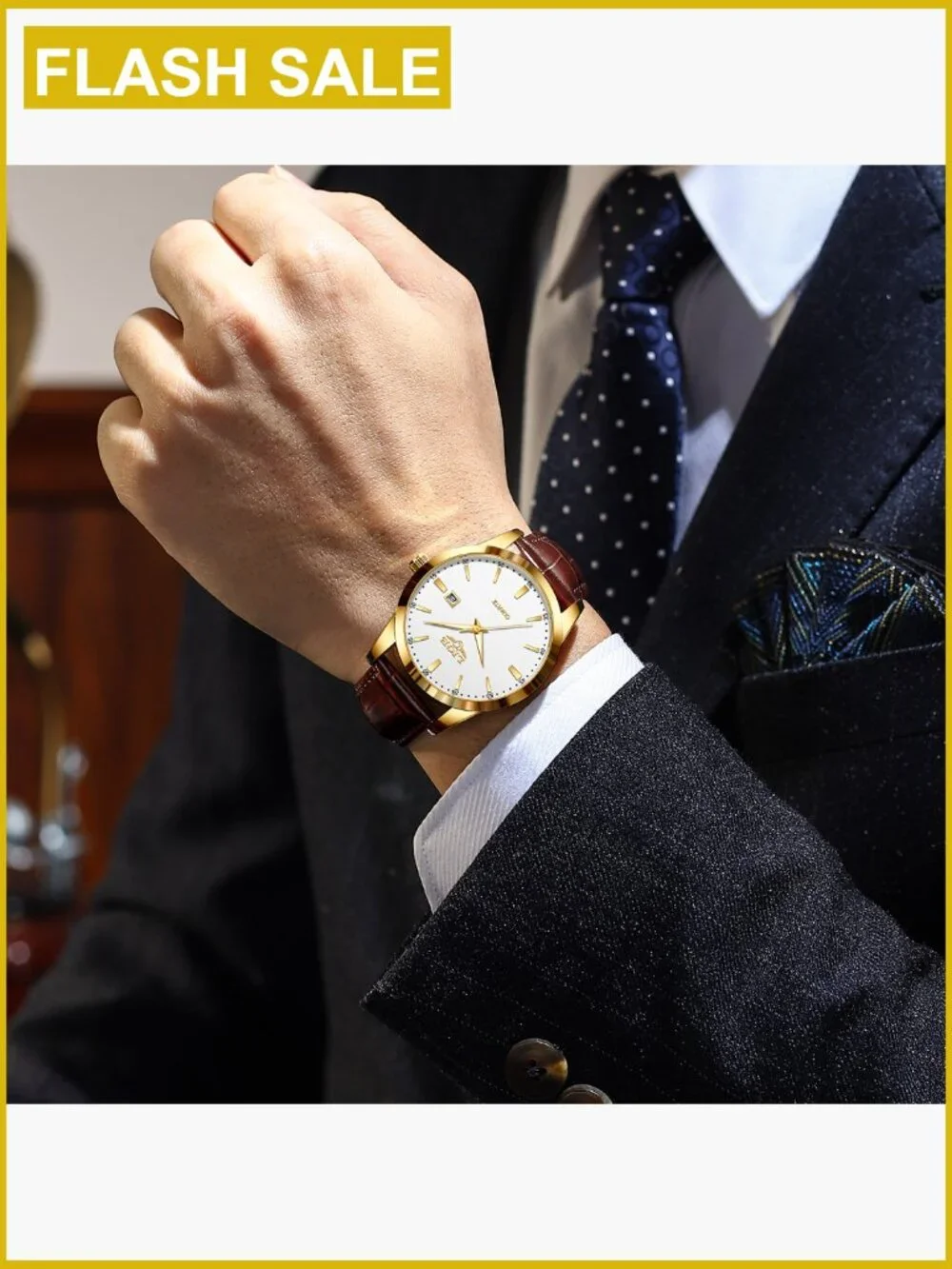 Men's Vintage Chronograph Quartz Wrist Watch Luminous Date Display Leather
